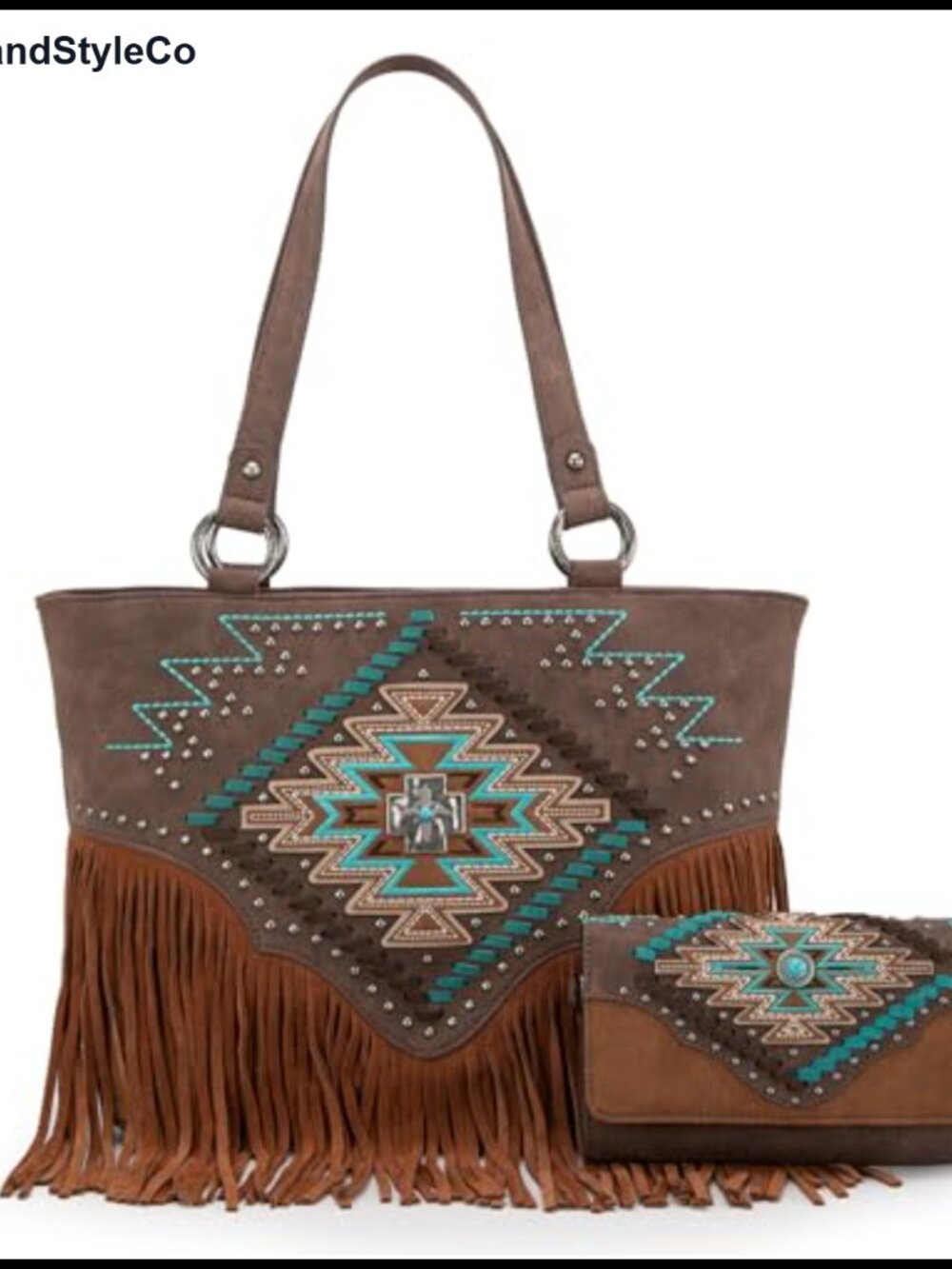 Western Tote Bag with Wallet Set Faux Leather Fringe
